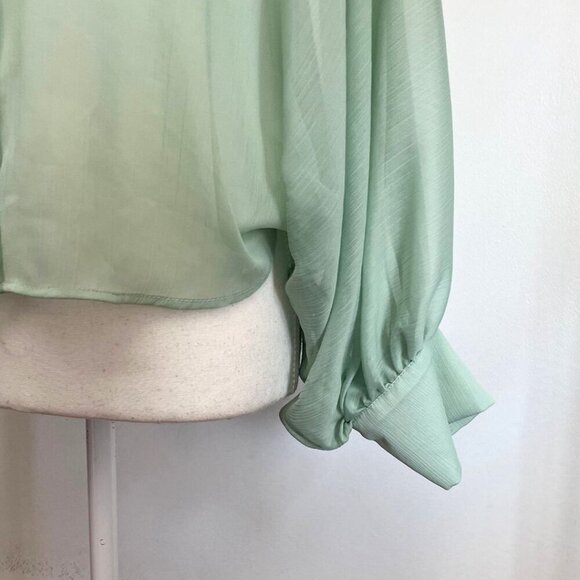 ZARA PASTEL MINT SHEER CHIFFON DOLMAN SLEEVE CROPPED BUTTON DOWN SHIRT -XS - Picture 6 of 10